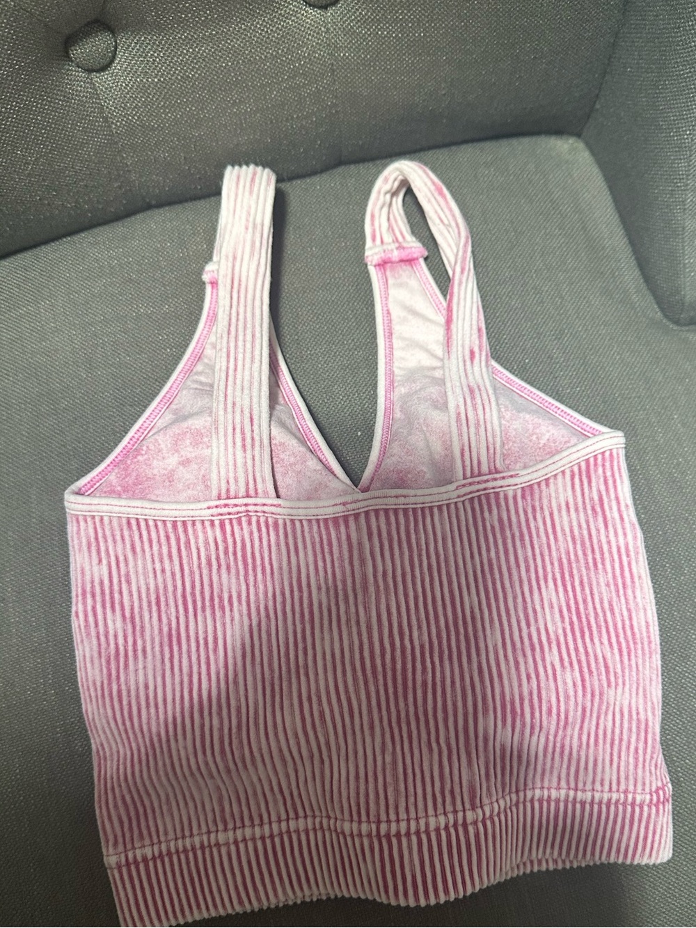 Washed Ribbed Cropped Bra Padded V-neck Tank Top S/M - Picture 3 of 4